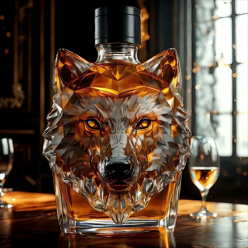 Glass Decanter Whiskey - Yüksek Borosilikat Camından Yapılmış Kurt Başlı