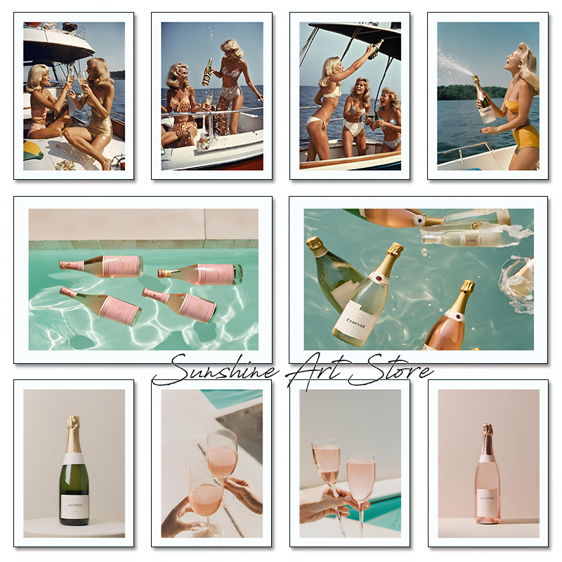 Luxury Lifestyle Pictures - Şampanya Kadın Parti Yaz Sanat Yüzme