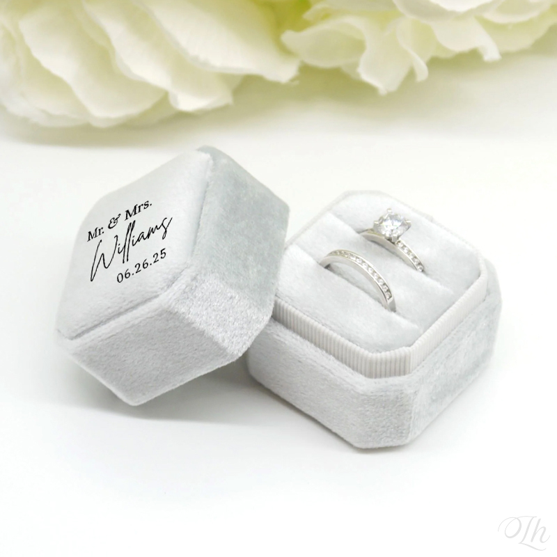 Velvet Jewelry Box - Kişiselleştirilmiş Alyans Kutusu Kare Kadife Yüzük