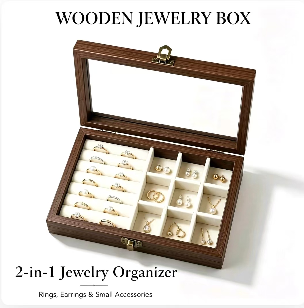 Velvet Jewelry Box - Yatak Odası Masaüstü Ceviz Desenli Kadife