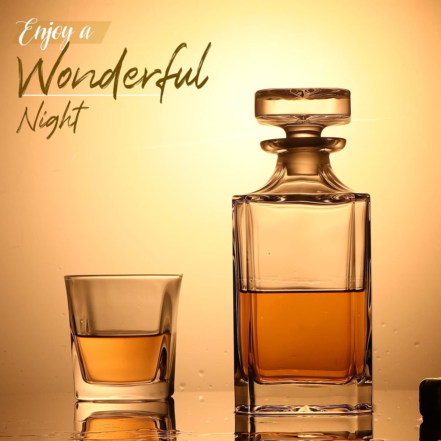 Glass Decanter Whiskey - Cam Sürahi - Şarap, Bourbon, Brendi,