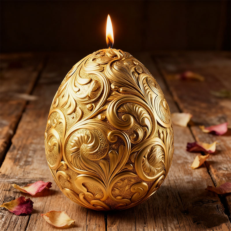 Scented Candle Luxury - Yaldızlı Barok Yumurta Mum Kalıp Silikon