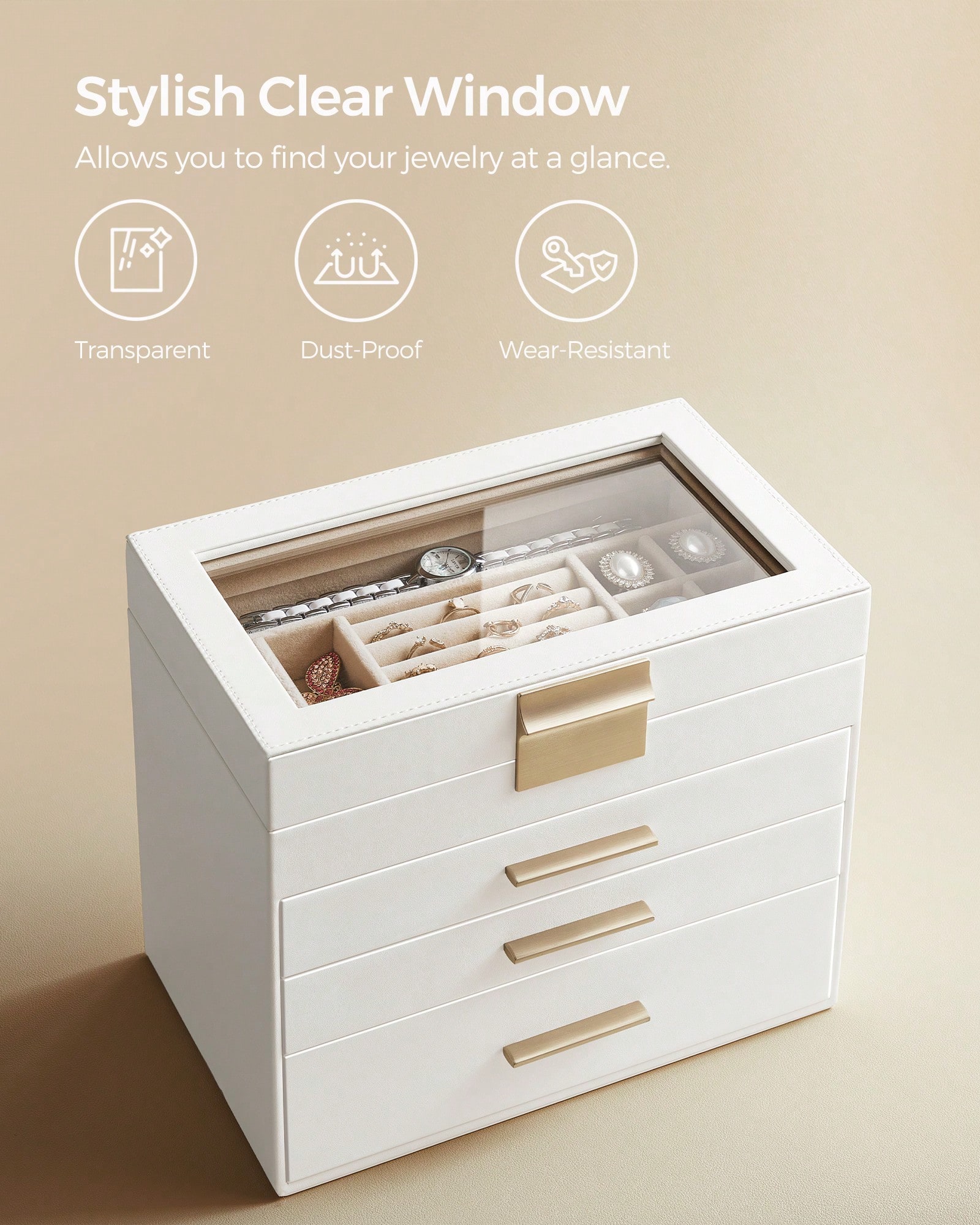 Yükseltilmiş 4 Katmanlı Cam Ka - Velvet Jewelry Box incelemesi ve fiyatı