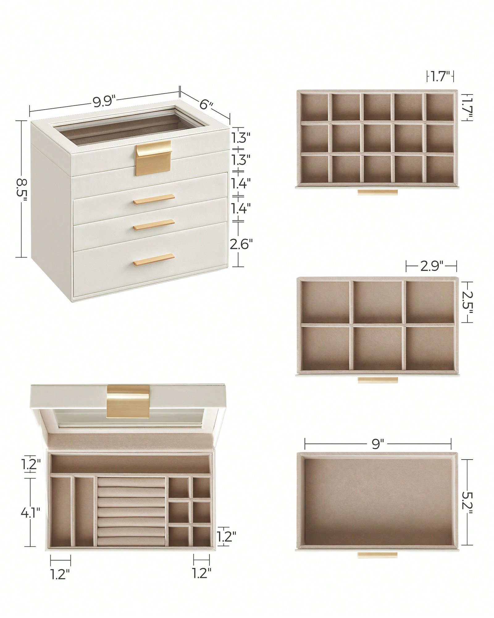 Yükseltilmiş 4 Katmanlı Cam Ka - Velvet Jewelry Box incelemesi ve fiyatı